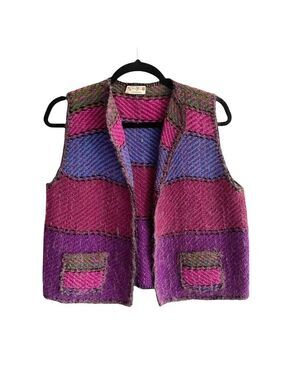 HAND WOVEN By The Dymonds Sleeveless Open Front Knit Woven Sweater Vest S/M